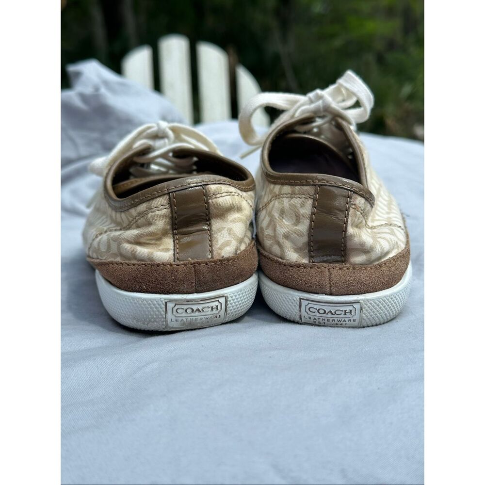 Coach Signature Canvas Sneakers Brown Tan Lace Up Low Top Casual Shoes Women’s 7 - Picture 6 of 12